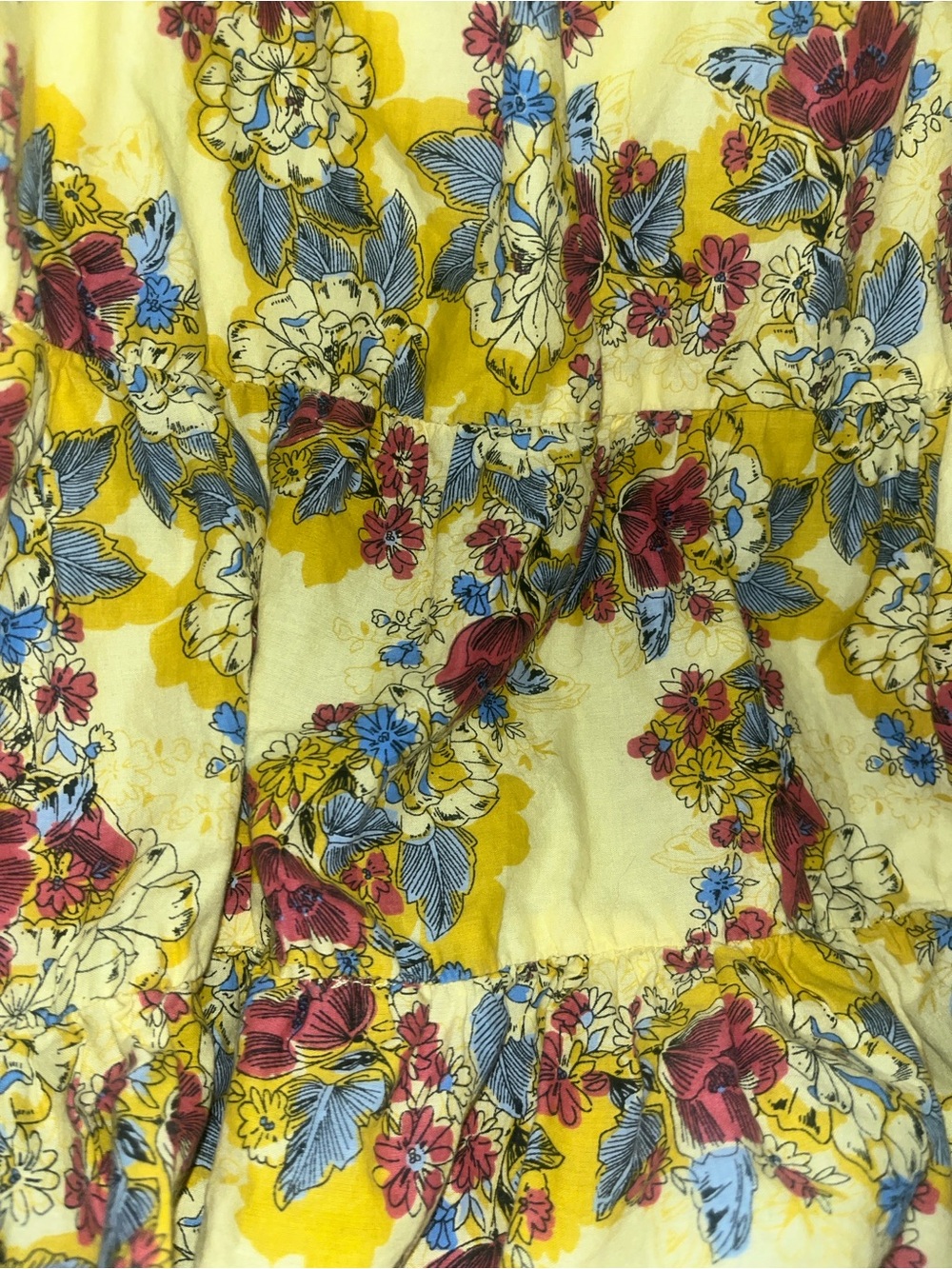 Mossimo Supply Co. Yellow Tiered Midi Skirt with Red & Blue Floral Print - Picture 6 of 8
